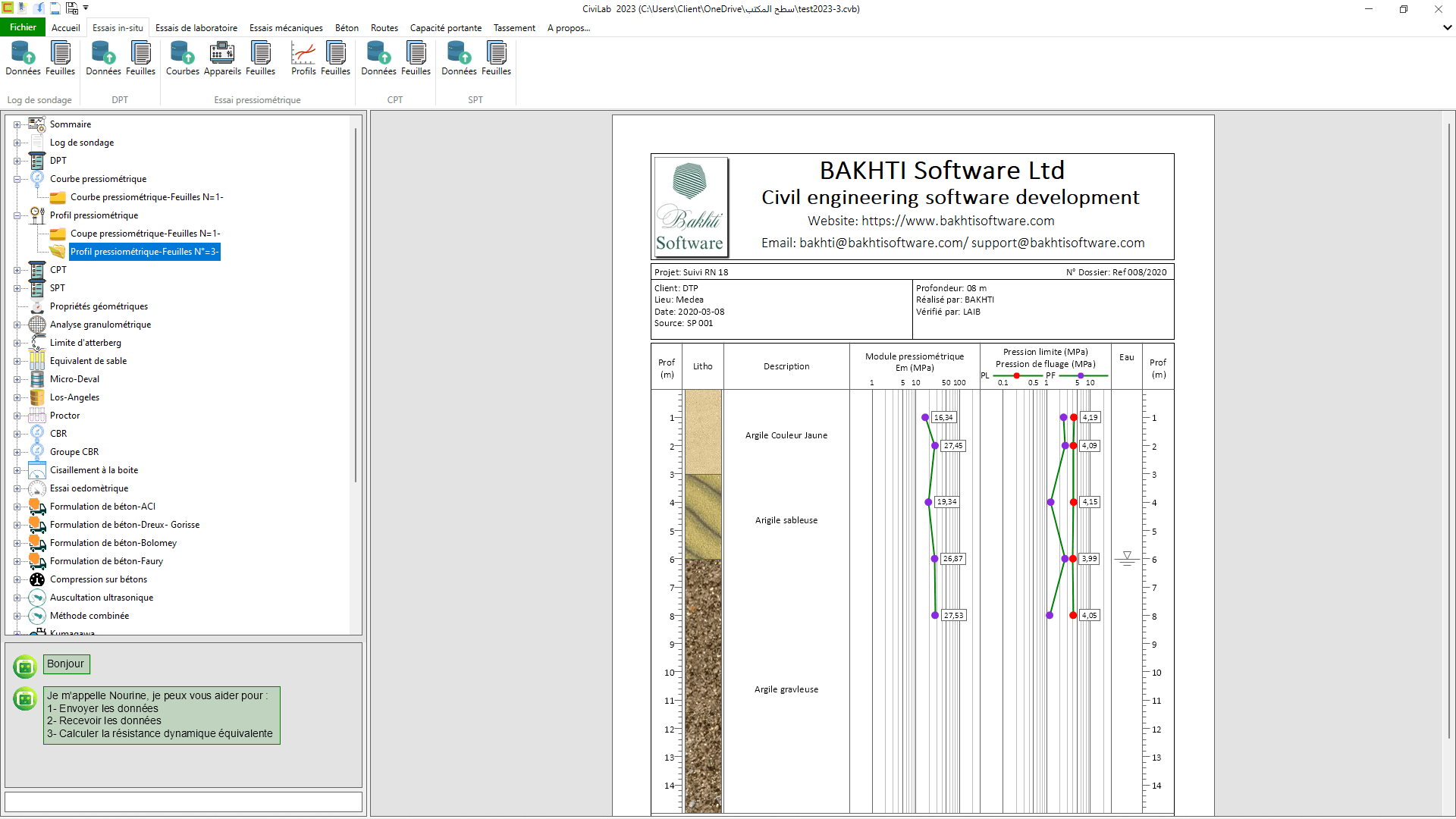 Essai pressiométrique de type Ménard, Logiciel de laboratoire de sol - CiviLab