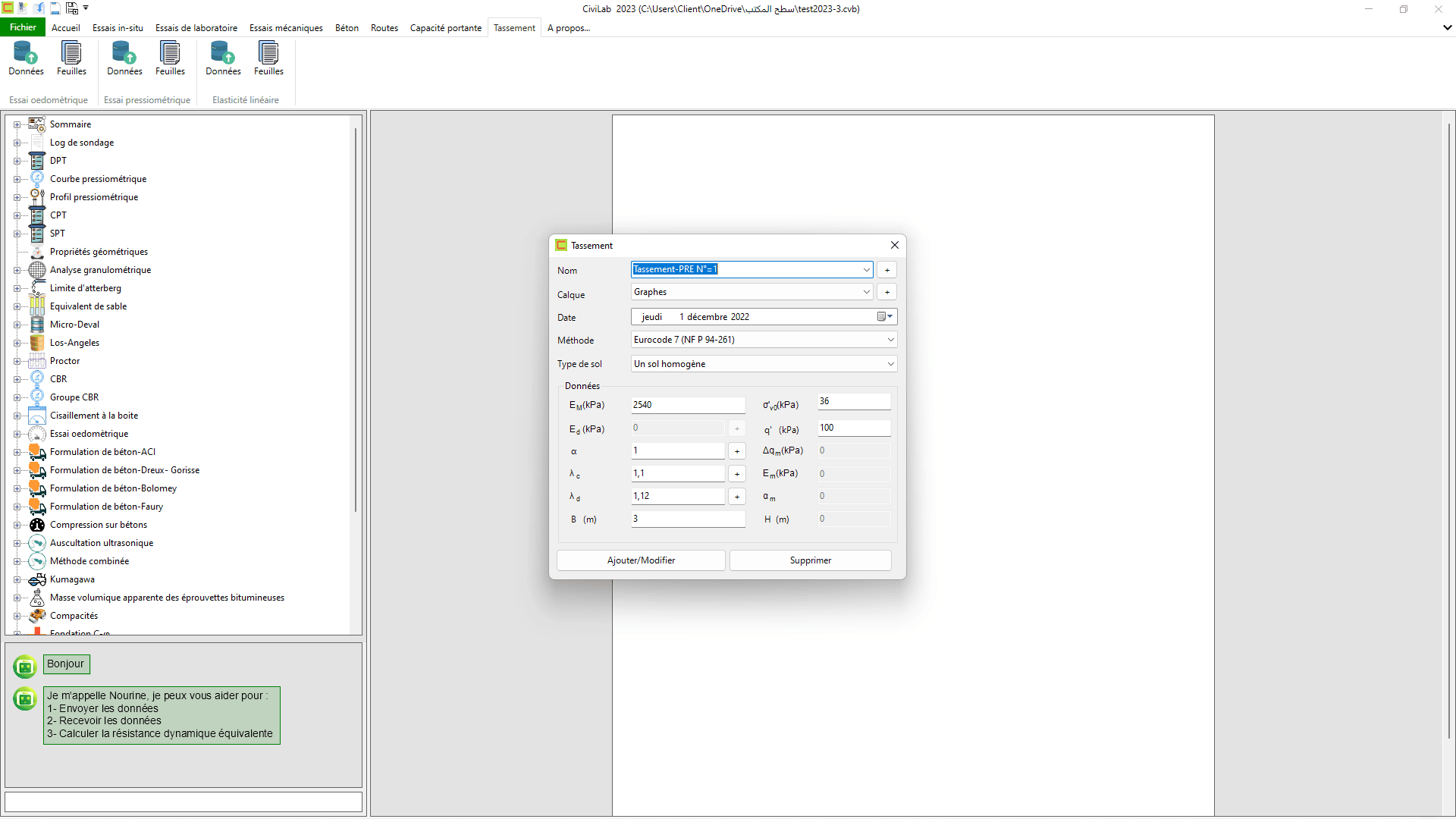 Tassement: capture d'écran N°01 , Logiciel de sol - CiviLab