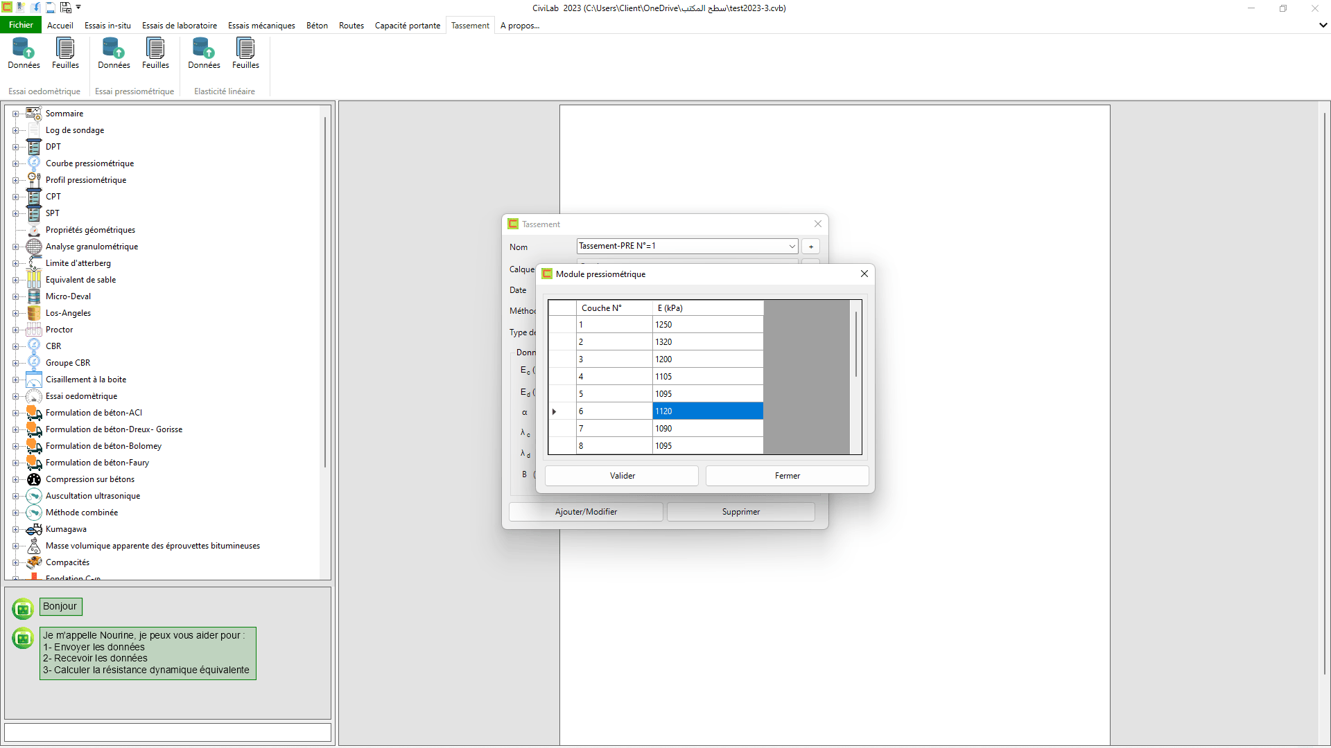 Tassement: capture d'écran N°03 , Logiciel de sol - CiviLab