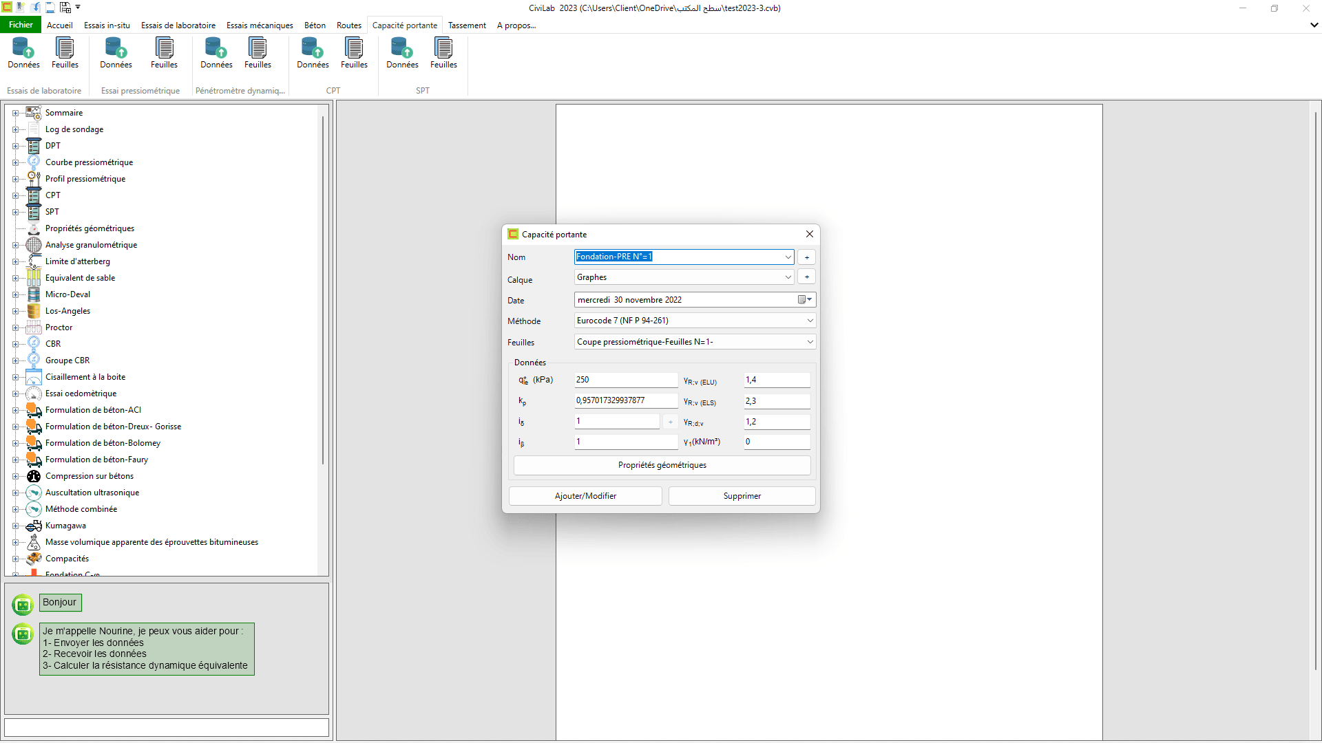 Capacité portante: capture d'écran N°01 , Logiciel de sol - CiviLab