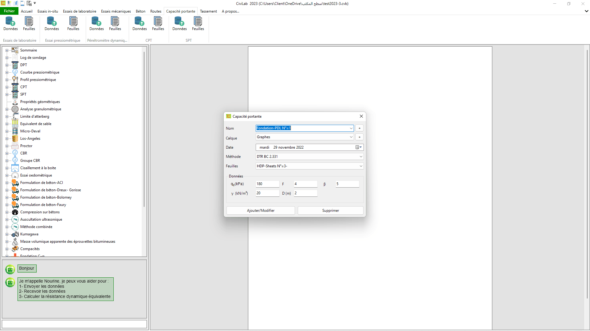 Capacité portante: capture d'écran N°01 , Logiciel de sol - CiviLab