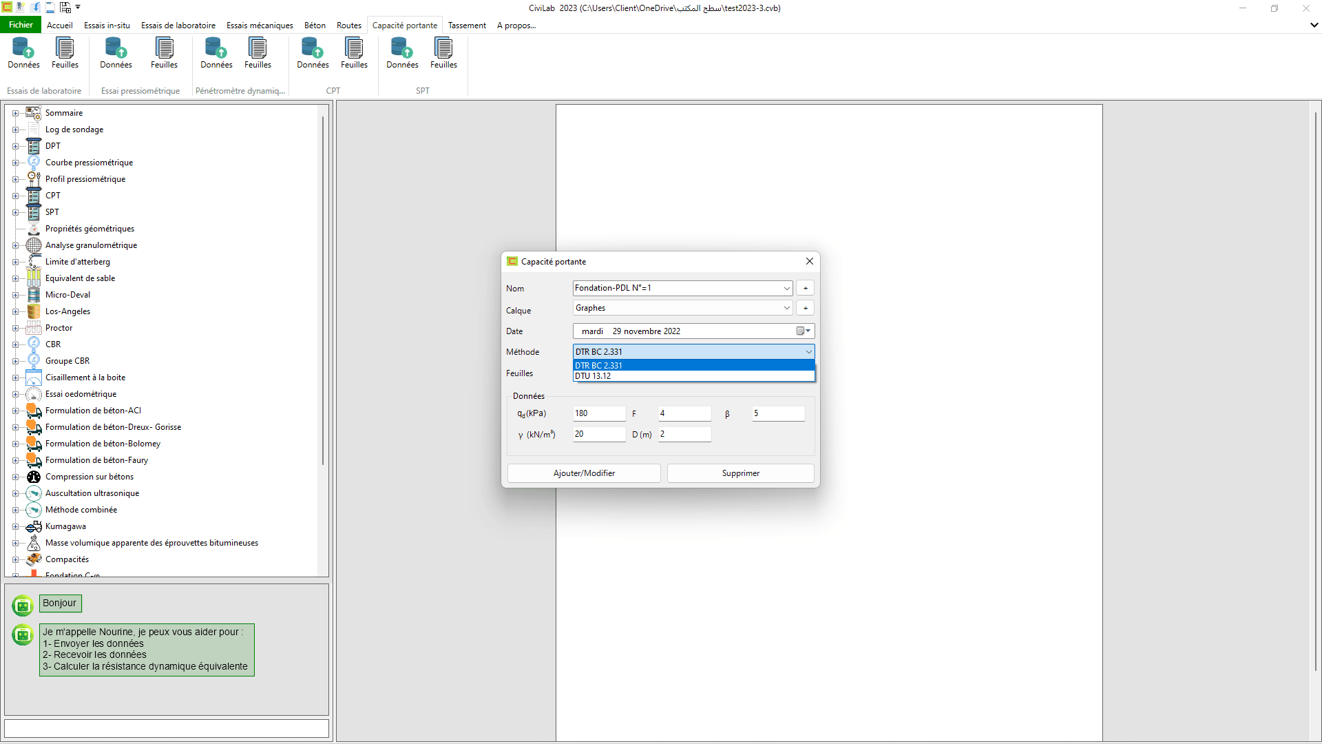 Capacité portante: capture d'écran N°02 , Logiciel de sol - CiviLab