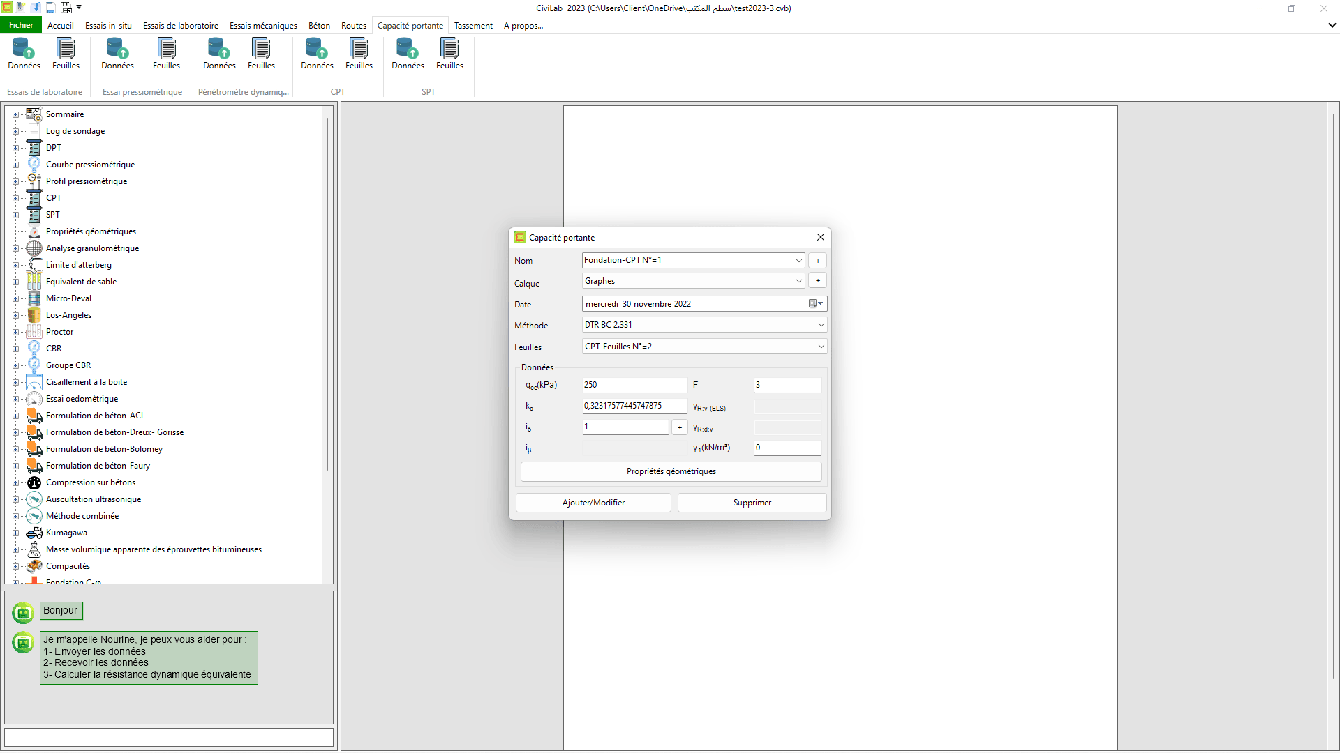 Capacité portante: capture d'écran N°03 , Logiciel de sol - CiviLab