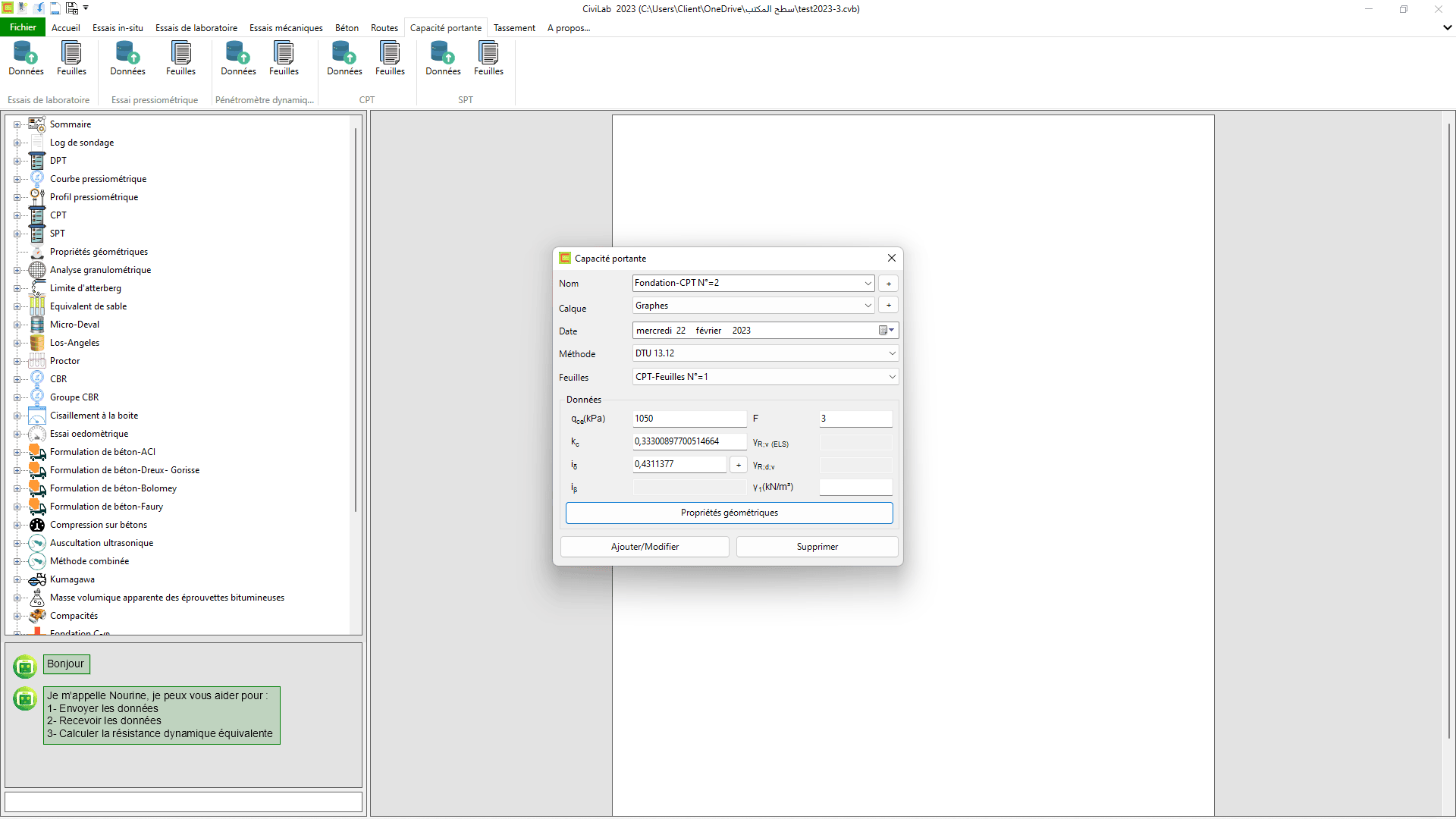 Capacité portante: capture d'écran N°06 , Logiciel de sol - CiviLab