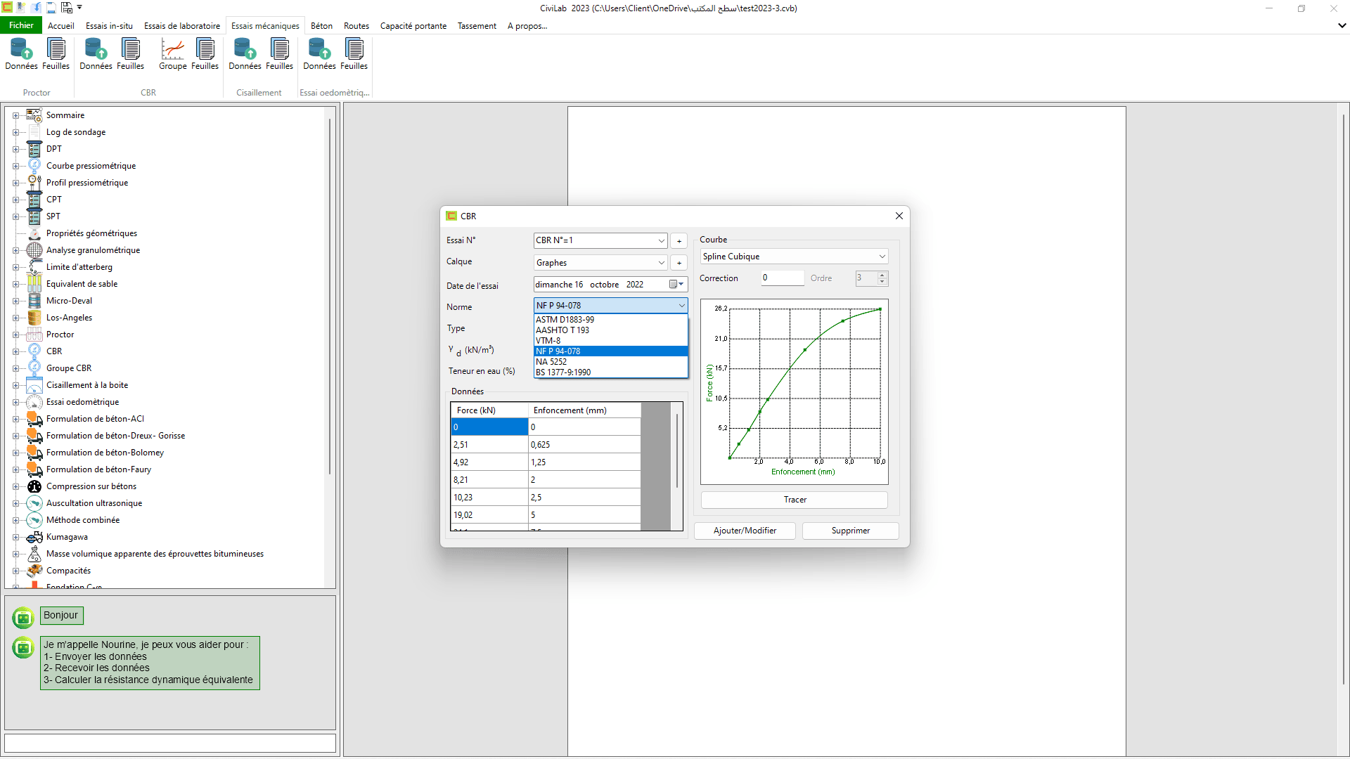 Essai de cisaillement direct: capture d'écran N°02 , Logiciel de laboratoire de sol - CiviLab