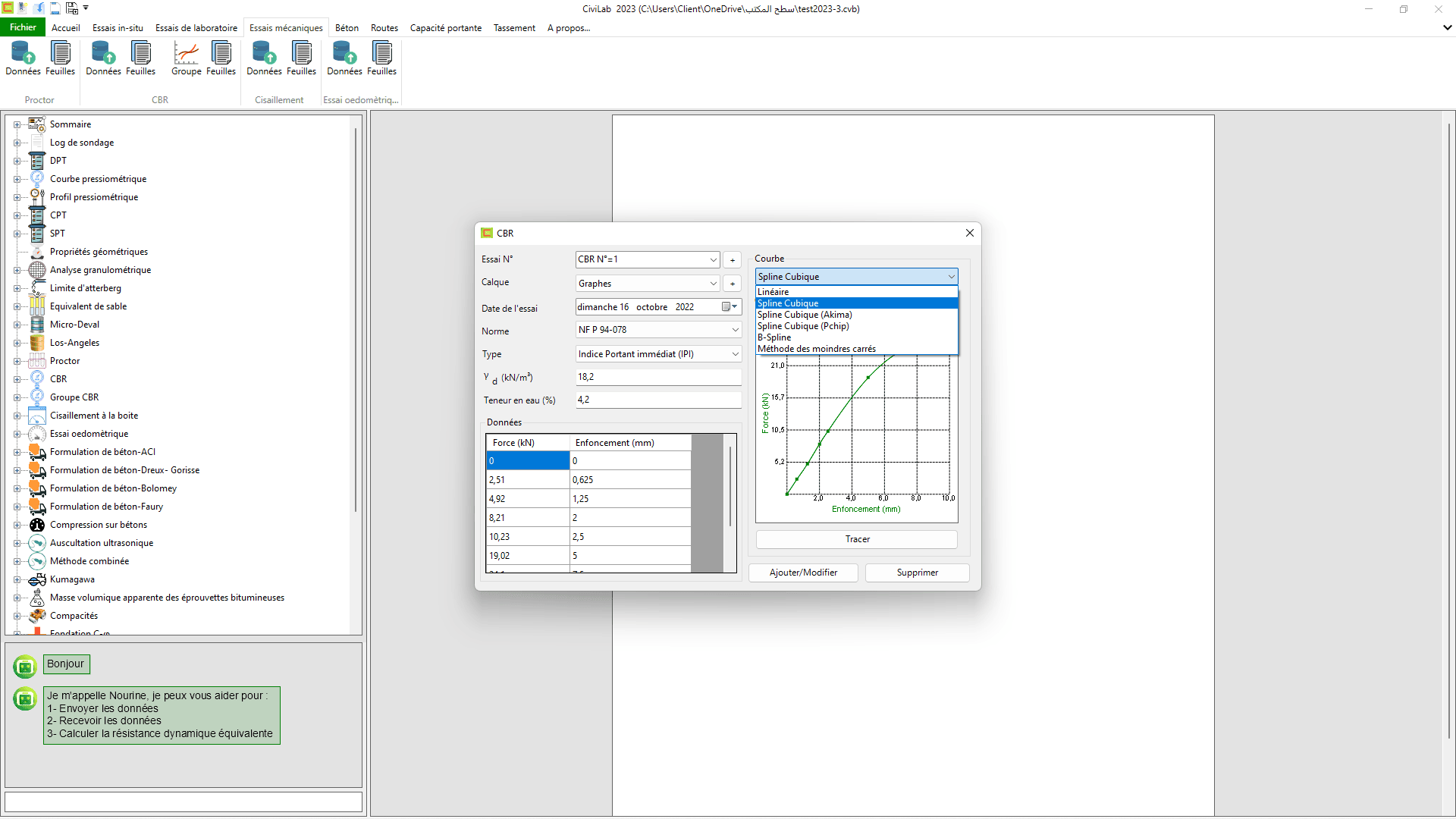 Essai de cisaillement direct: capture d'écran N°03 , Logiciel de laboratoire de sol - CiviLab