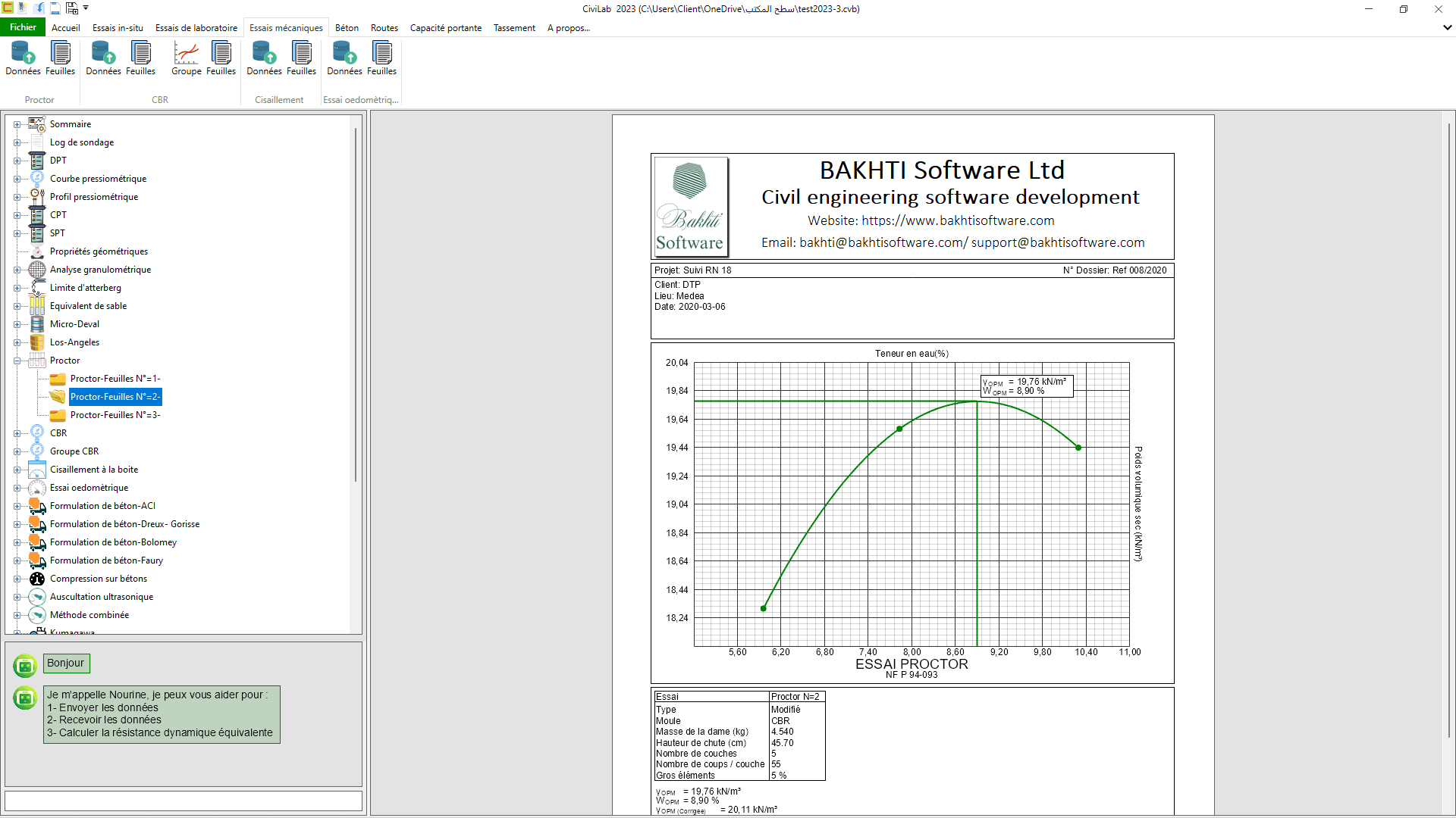 Essai de Proctor, Logiciel de laboratoire de sol - CiviLab